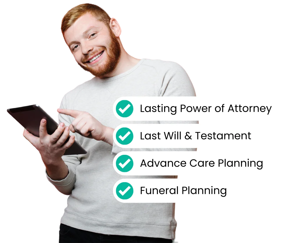 Man on tablet creating important docuements